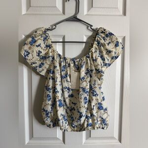 A New Day Women's Floral Blouse - Blue and Cream